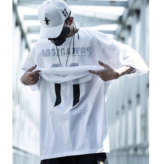 2025 Men Hip Hop T-Shirt Streetwear Fake two Pieces Sports T Shirt 11 Printed Tshirt Harajuku Loose Tops Tees