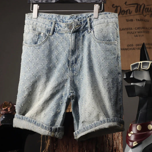 2025 New Men's Clothing Retro Jacquard Cowboy Shorts Men's Rascal Handsome Summer Thin Loose Pentagram Pants