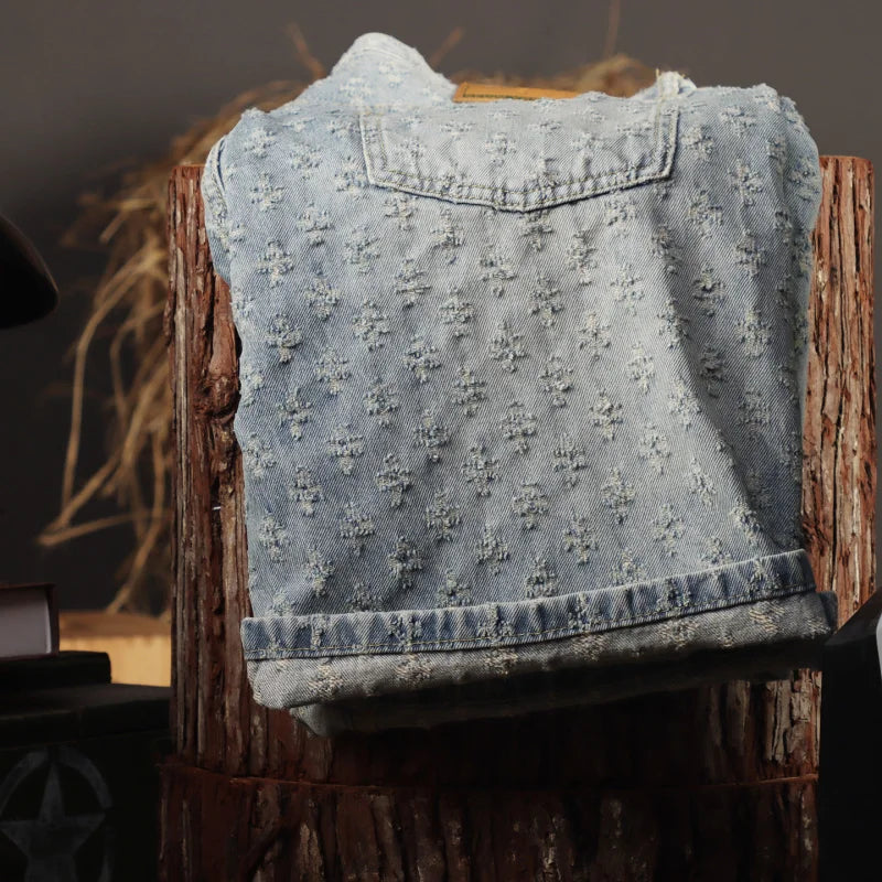 2025 New Men's Clothing Retro Jacquard Cowboy Shorts Men's Rascal Handsome Summer Thin Loose Pentagram Pants