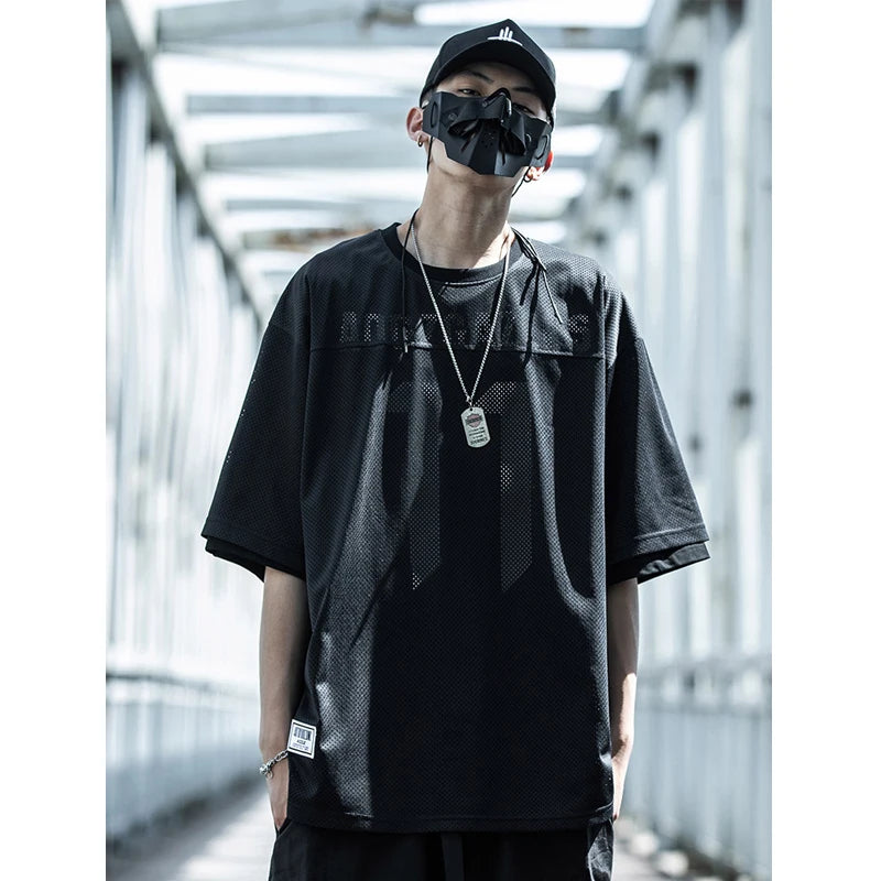 2025 Men Hip Hop T-Shirt Streetwear Fake two Pieces Sports T Shirt 11 Printed Tshirt Harajuku Loose Tops Tees
