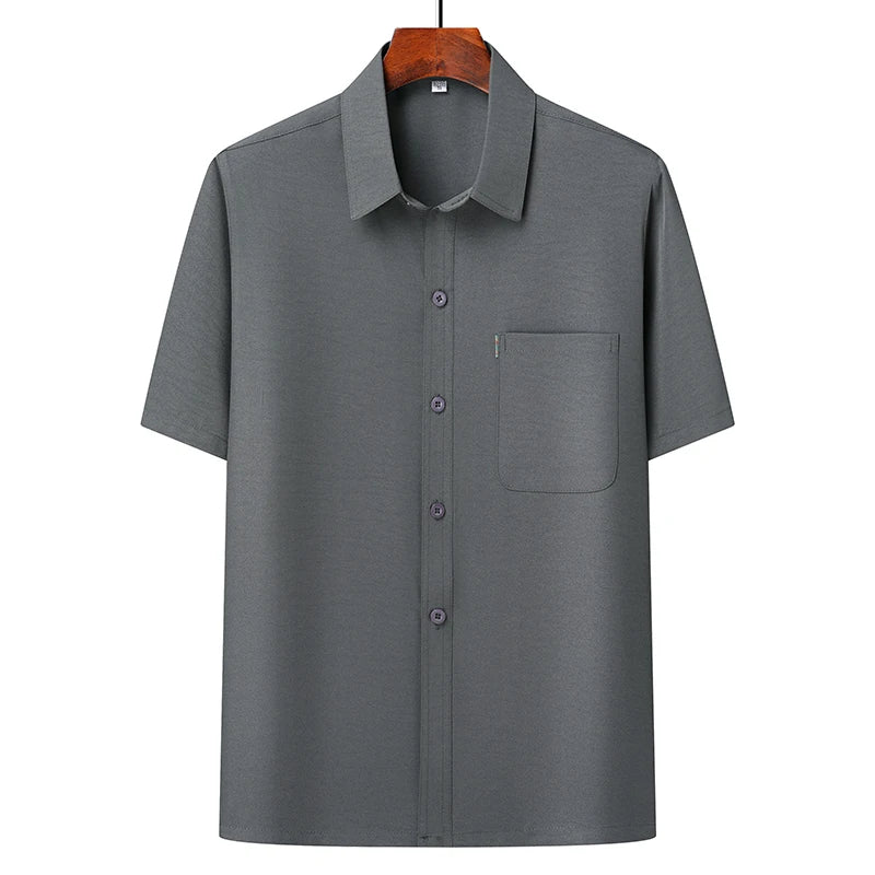 (Top + Pants) Summer Leisure All Match Middle-aged and Old Dad Men Fashion Trend Grandpa Loose Lapel Half-sleeve Shirt Set