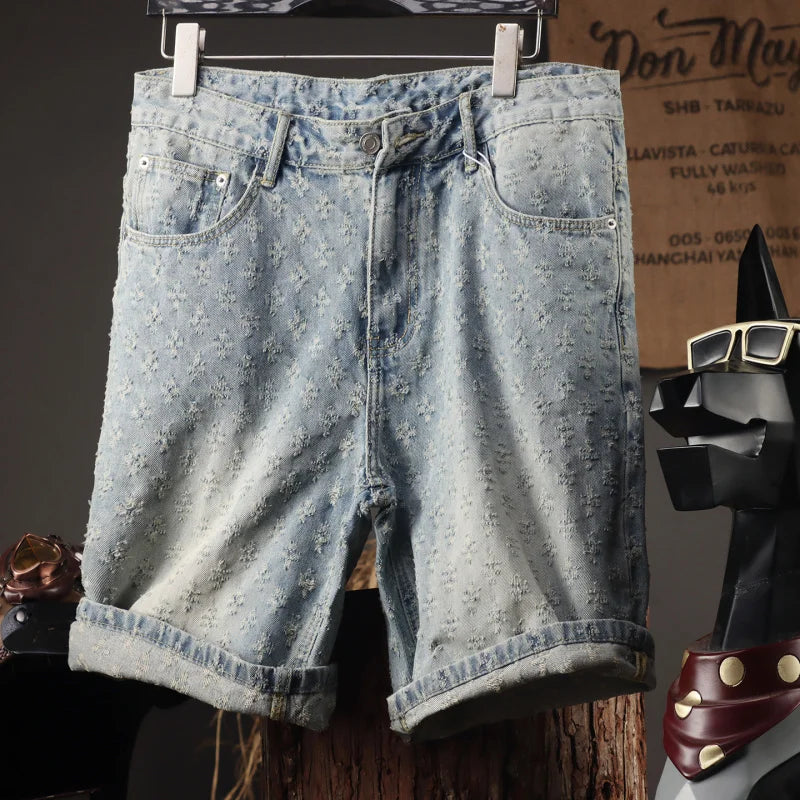 2025 New Men's Clothing Retro Jacquard Cowboy Shorts Men's Rascal Handsome Summer Thin Loose Pentagram Pants