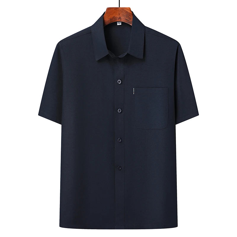 (Top + Pants) Summer Leisure All Match Middle-aged and Old Dad Men Fashion Trend Grandpa Loose Lapel Half-sleeve Shirt Set