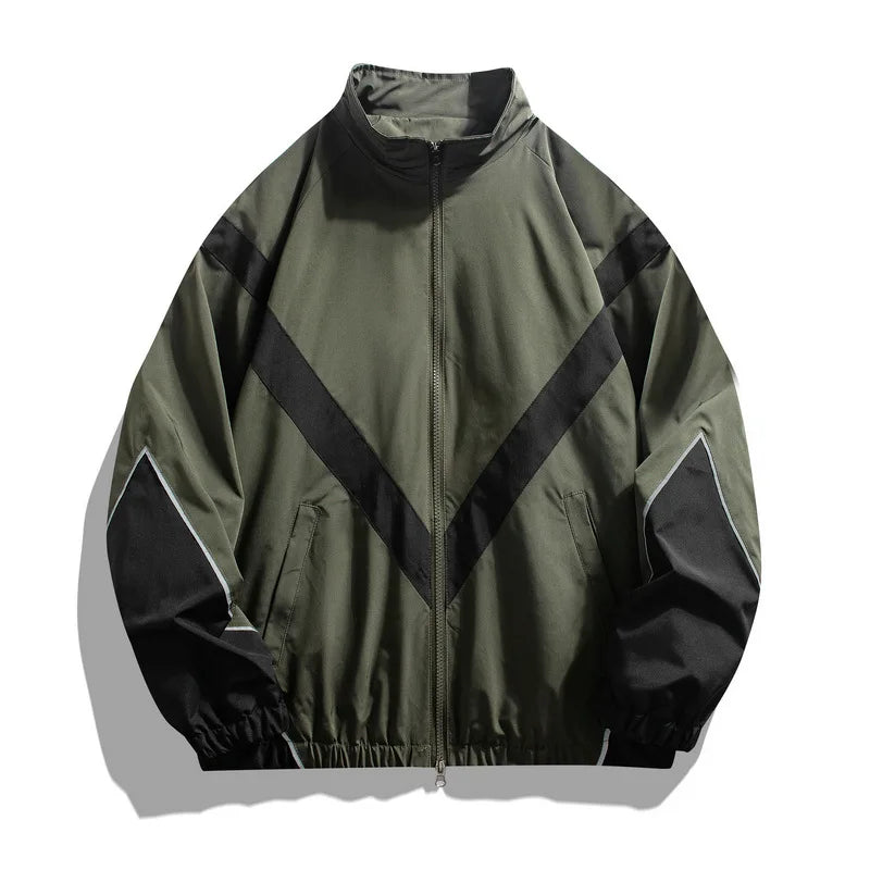 2025 New Men's Autumn Jacket with Reflective Splicing Stand Up Collar Spring and Autumn Sports and Leisure Windproof Jacket