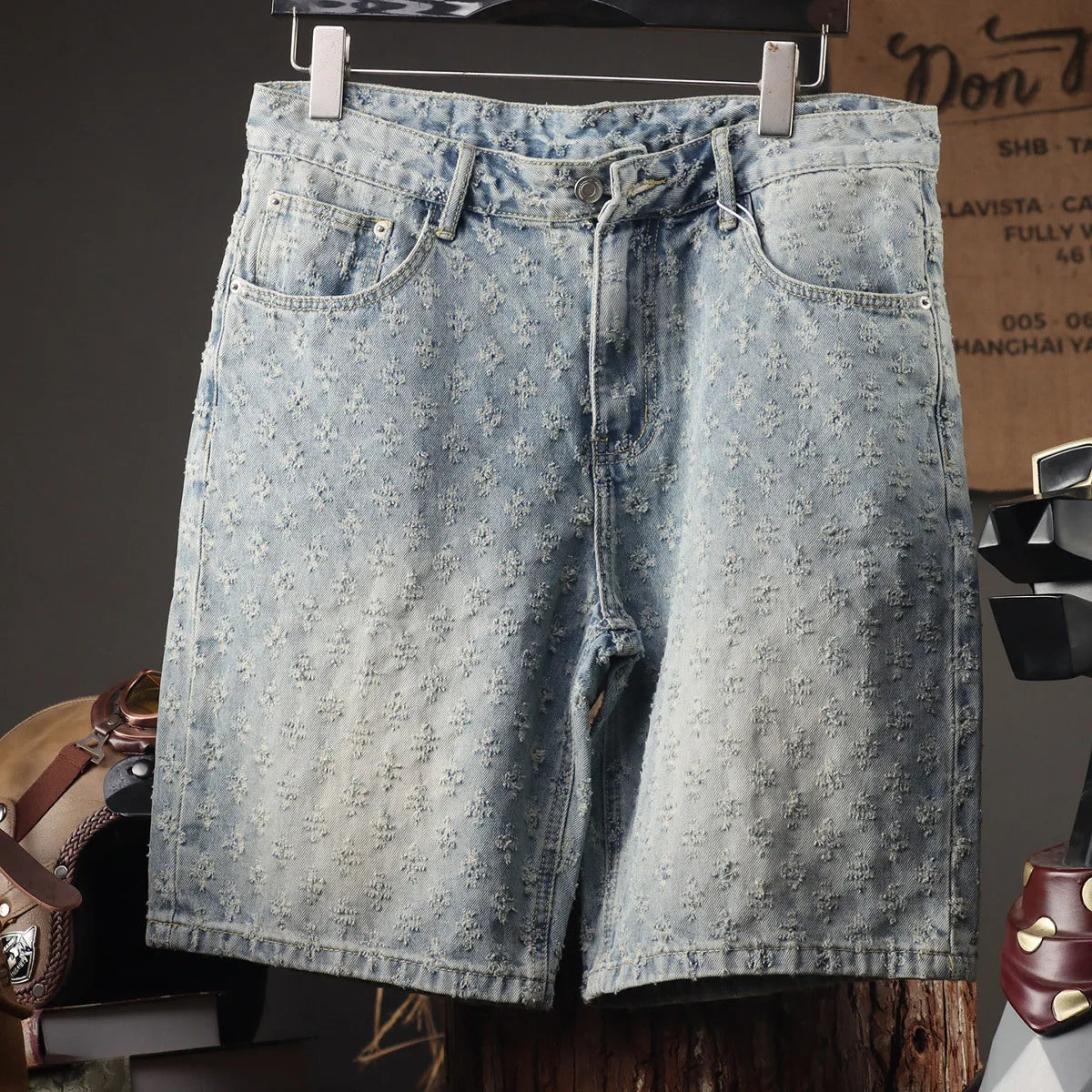 2025 New Men's Clothing Retro Jacquard Cowboy Shorts Men's Rascal Handsome Summer Thin Loose Pentagram Pants