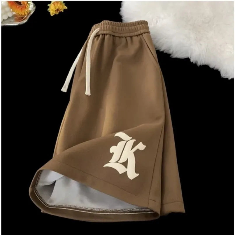 8XL Oversized Loose Shorts Men American Retro Gothic Alphabet Print Japanese Samurai Style Casual Sports Beach Pants Shorts