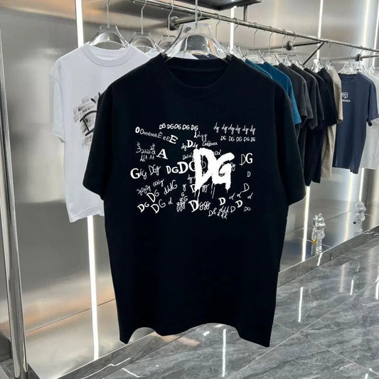 2025 Summer New Product Men's Letter Printing Tide Brand Pure Cotton Round Neck Short Sleeve T-shirt Men's Short Sleeve