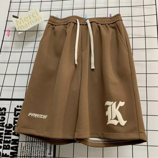 8XL Oversized Loose Shorts Men American Retro Gothic Alphabet Print Japanese Samurai Style Casual Sports Beach Pants Shorts