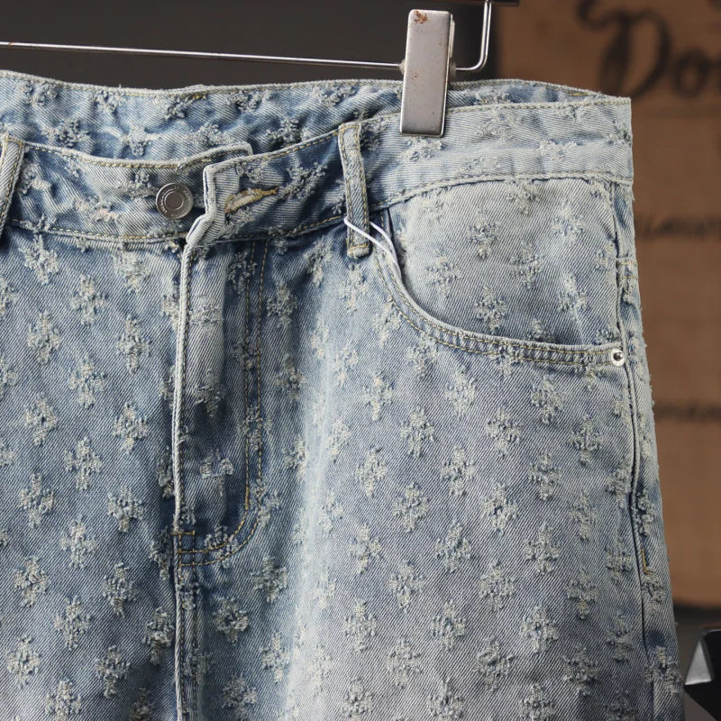 2025 New Men's Clothing Retro Jacquard Cowboy Shorts Men's Rascal Handsome Summer Thin Loose Pentagram Pants